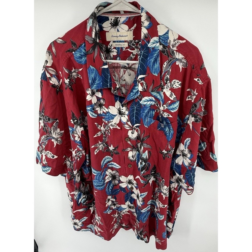 Tommy Hawaiian Silk Red Shirt Floral Flower XXL Mens